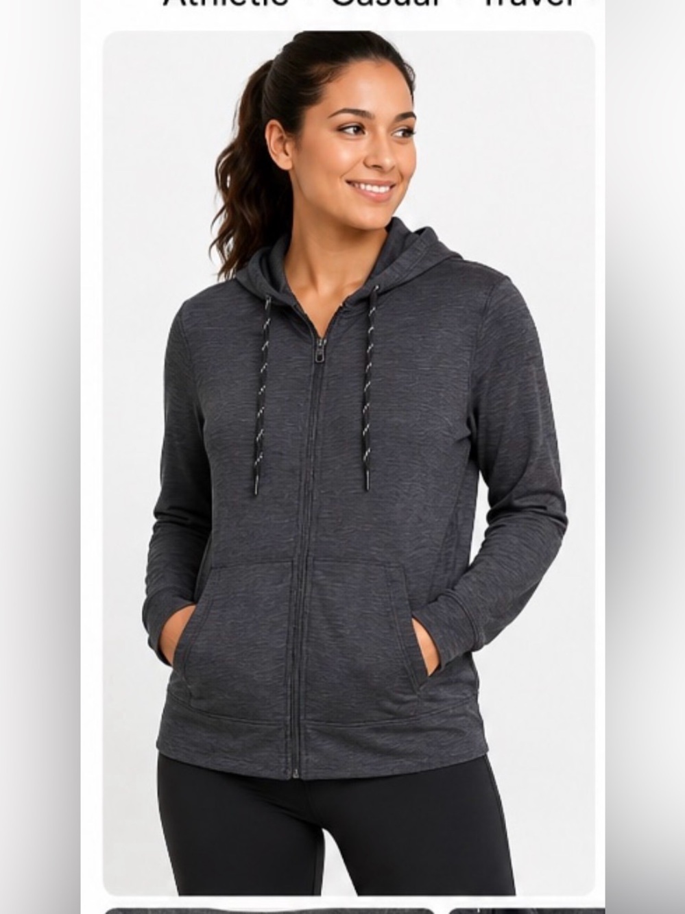 FLX Travel/Leisure Zip-Up Hoodie M Dark Gray Lightweight activewear Athleisure